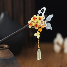 Blue Chinese Japanese Hair Stick Retro Wooden Hairpin Flower Hair Chopsticks Vintage Tassel Hair Stick Wedding Party Hair Stick Hanfu Hairpins
