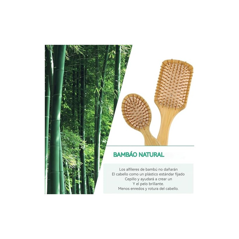 Juego de 4 Cepillos y Peines de Bambú para Cabello