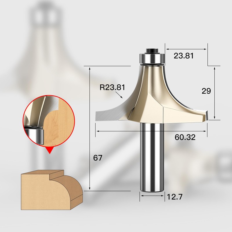 HUHAO 15/16" Radius Roundover Router Bit 1/2 Inch Shank,Edge Forming