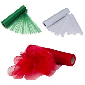 Trimming Shop Organza Roll Christmas Winter Holidays Xmas Tree Home Decoration, Gift, Presents Wrapping Snow Sheer Fabric Set of 3 (Red, Green, White), 25m x 29cm