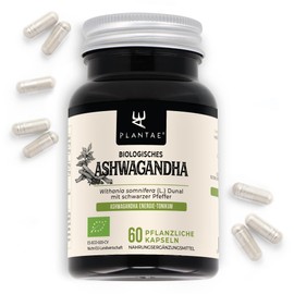 ASHWAGANDHA Organic KSM-66® * Plantae® * 60 Vegetable Capsules * 5% Withanolide and Black Pepper * Adaptogen + Sleep + Against Stress + Energy