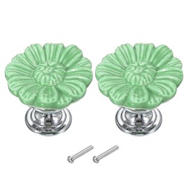 PATIKIL Vintage Floral Knobs 1-5/16", 2 Pcs Ceramic Round Drawer Knobs Dresser Knobs Door Hardware Pull Handles with Screw for Kitchen Bathroom Cupboard Wardrobe, Green