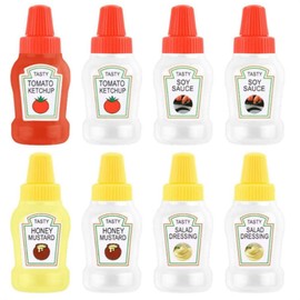 Mookblank 8 Pieces Mini Ketchup Bottles,0.84 ounces Empty Plastic Salad Honey Mustard Dressing Container Portable Condiment Squeeze Bottles Bento Box Accessories With Sturdy Screw Cap