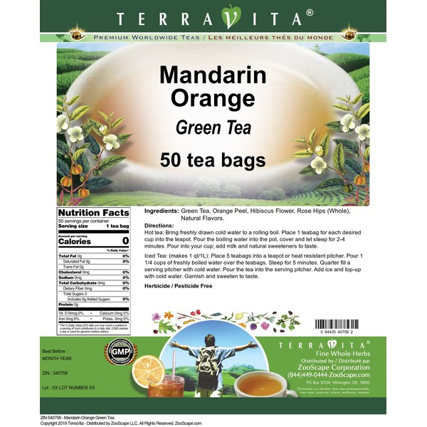 Mandarin Orange Green Tea (50 tea bags, ZIN: 540758)