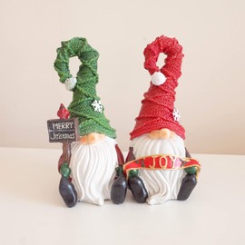 Etistta Christmas Garden Gnomes Outdoor Decor, 7 inch Polyresin Gnome Figurines Statue Sculptures, Winter Tabletop Home Patio Yard Lawn Christmas Gnomes Garden Decorations, Set of 2 (Green, Red)