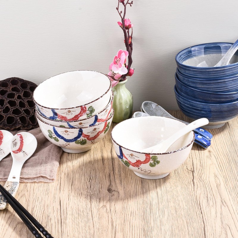 Whitenesser Japanese Rice Bowls, 5 Inch Ceramic Sushi Bowl Set