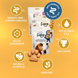 Frozzys Frozzys Superbites Grain Free Dog Treats with Probiotics, Rich in Omega 3/6 for Skin, Coat & Digestive Health - Natural Low Fat Healthy Puppy Training Treats - Taster Pack, 3 x 100g Pouches