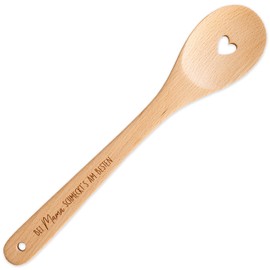 Papierdrachen Wooden Cooking Spoon with Heart for Mother's Day – with Engraving "Bei Mama schmeckt´s am Besten" – Extraordinary Mother's Day Gift