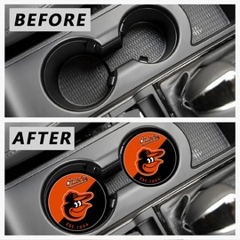 2 Pack Car Cup Holder Coasters for Orioles, Insert Car Cup Coaster, 2.75 Inch Anti Slip Shockproof Embedded Drink Mat