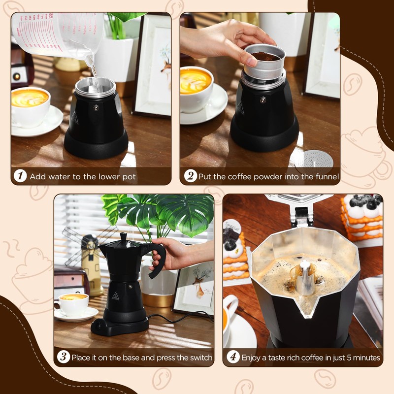 Lemosae Coffee Pot 6 Cup Electric Espresso Coffee Maker Italian