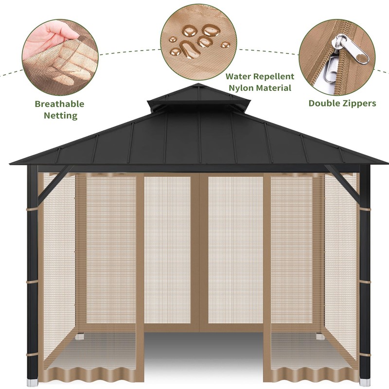 Gazebo Universal Replacement Mosquito Netting, Outdoor Canopy Net Screen 4-Panel
