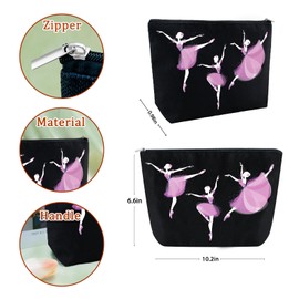 Sugchairo Dance Makeup Bag Ballet Accessories for Teen Girls Sister Teacher Gifts for Dancers Black Cosmetic Bags