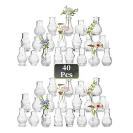 Hewory Glass Bud Vases for Centerpieces: 40 Pcs Small Flower Vase in Bulk for Wedding Table Centerpiece - Clear Mini Vintage Vases Set Home Decoration