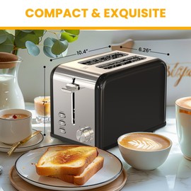 Simple Deluxe 2-Slice Toaster, Stainless Steel Extra Wide Slot Toaster with Removable Crumb Tray, 6 Browning Setting and 3 Function, Black
