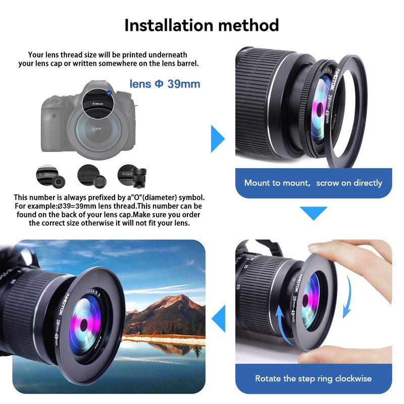39mm Lens to 49mm Camera Lens Adapter,39mm to 49mm Filter