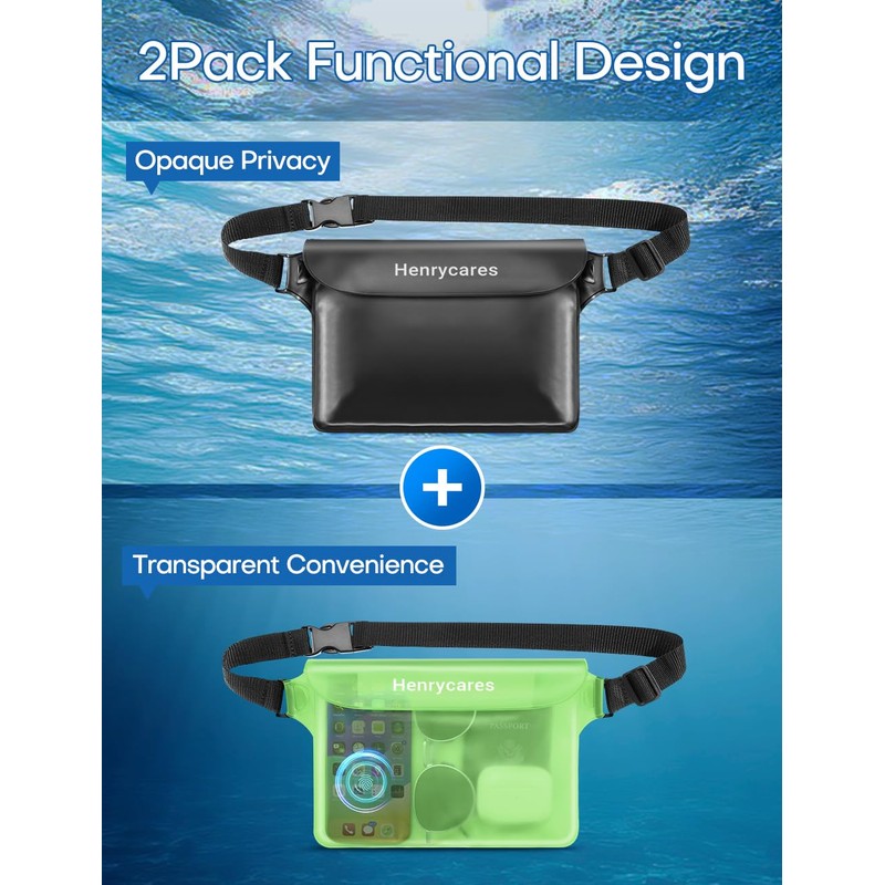 Henrycares Pack of 2 Waterproof Bag Bum Bag Swimming, IPX8