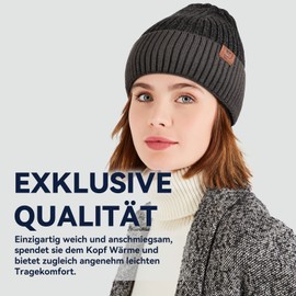 OZERO Winter Warm Beanie Hat Knitted Hat Winter Hat with Gloves and Loop Scarf with Fleece Lining for Men and Women, gray