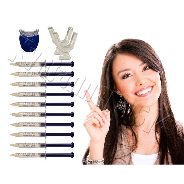 Extra Strength Teeth Whitening Kit; 12 Syringes of 44% Dentist Quality Tooth Whitener Gel and 2 Thermoforming Mouth Trays