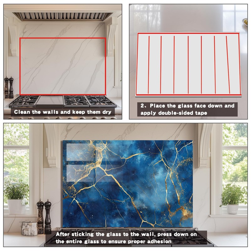 Evgosm Tempered Glass Backsplash for Kitchen， Stove Splashback, Ceramic Tile