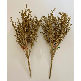 OLD TIME POTTERY 2 GOLD GLITTER EUCALLYPTUS BUSH FLORAL PICK CHRISTMAS TREE WREATH HOLIDAY