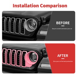 SQQP Front Grill Insert+Headlight Turn Light Cover Compatible with 2024-2025 Jeep Wrangler JL JLU & Gladiator JT Exterior Accessories,Not Fit for JL Sport & Sports (Pink)