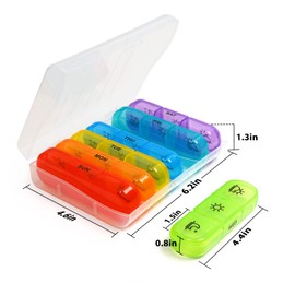 JULOS Pill Organizer, Weekly Pill Organizer 3X a Day with Compartments, Moisture-Proof 7 Day Pill Box Travel Container, Pill Case Medication Reminder Portable for Vitamins/Fish Oil/Supplements, Clear
