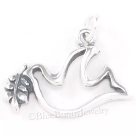 blue*bunny PEACE DOVE with Olive Branch Christmas Charm Pendant 925 STERLING SILVER Jewelry