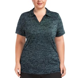 FOREYOND Plus Size Polo Shirts for Women Golf Shirts Moisture Wicking Short Sleeve Athletic Workout Tops Blue Green
