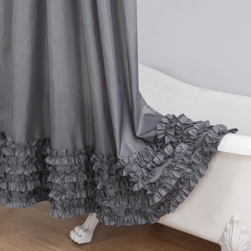 BESTRIPES Ruffle Stall Shower Curtain, Grey Fabric Narrow Shower Curtain