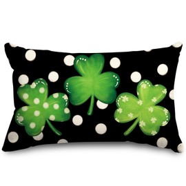 AnyDesign St. Patrick's Day Pillow Cover Shamrock Clover Throw Pillow Case 12 x 20 Inch Polka Dots Rectangle Cushion Cover Case for Party Home Farmhouse Couch Sofa Car