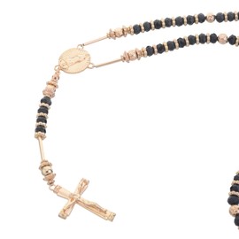 metaltree98 Rosary 6 mm Crystal Bead Guadalupe Virgin Mary Jesus Cross 27 inch Necklace HR 300 (Gold Black)