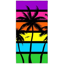 Rstick Coconut Palm Tree Beach Towel Oversized 36"x72" Quick Dry Sand-Free Rainbow Stripes Beach Towels Soft Lightweight Microfiber Towels for Swim Pool Camping Travel