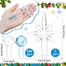 Boao 100 Pcs Ceramic Christmas Tree Bulbs with 5 Pcs Star Topper Light Ornaments Round and Heptagram Christmas Replacement Lights Bulbs for Village Xmas Tree Topper Decorations(Blue and Clear)