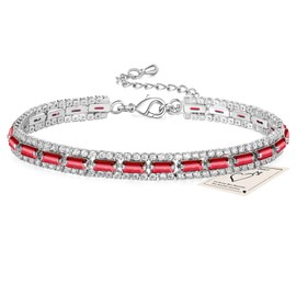 Tennis Bracelet for Women, Adjustable Silver Slider Bracelet Cubic Zirconia Anklet Rhinestone Ankle Chain Anniversary Wedding Birthday Christmas Jewellery Gifts for Her, Red Stone