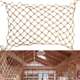 Hemp Rope Net (6ftx12ft) Heavy Duty Natural Jute Rope Net Climbing Safety Rope Netting Balcony Stairs Fence Garden Playground Protection Net Indoor & Outdoor Decor Rope Net