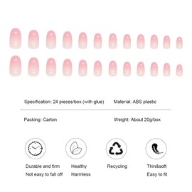Viwind Short Round Press on Nails,Fake Nails Kits with Glue,Natural Reusable Stick On Nails in 12 Sizes-24 Stick On Artificial Nails-Gradient Pink