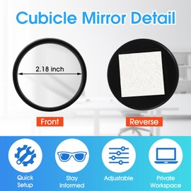 (2 PCS) Cubicle Mirror to See Behind You – 2.3" Adjustable Monitor Rear View Mirror for Office Desk, Personal Security & Privacy, Fits PC Monitors or Cubicle Walls, Silver (Black)
