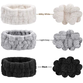 Chuangdi 3 Pieces Spa Headband for Women Facial Makeup Headband Soft Terry Cloth Hairband for Washing Face Mask Spa Shower Gifts(Black, White, Light Grey)