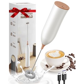Milk Frother Rechargeable, USB-C Rechargeable Milk Frother Handheld Powerful Coffee Frother for Coffee Latte, Cappuccino, Mocha, Macchiato, Frappe and Protein Powder -Brown