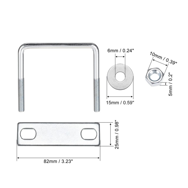 sourcing map Square U-Bolts 2-3/8"(60mm) Inner Width Carbon Steel M6