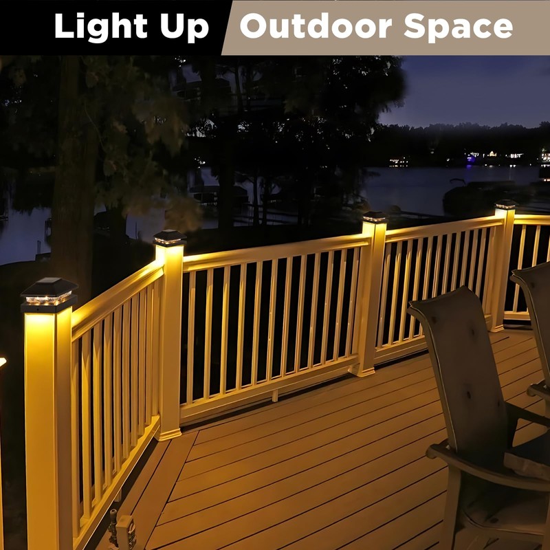 Solar Post Cap Lights Outdoor 8pack, Black Waterproof Solar Powered
