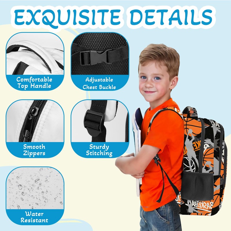 Basketball Backpack for Kids,School Bookbag Large Capacity Adjustable Bookbag Durable