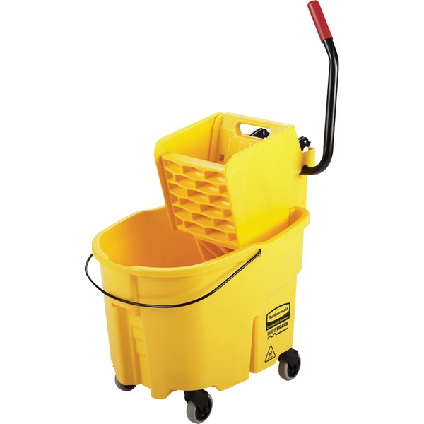 Rubbermaid Commercial Products WaveBrake 35 Qt. Side-Press Mop Bucket and Wringer Combo on Wheels, Yellow, for Professional/Industrial/Business Heavy-Duty Floor Cleaning/Mopping