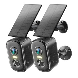 2 Pack Solar Security Cameras Wireless Outdoor, 2K Battery Powered WiFi Cameras for Home Security with AI Motion Detection, Color Night Vision, 2-Way Talk, Siren Alarm, IP66, Cloud/SD Storage