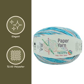 Paper Raffia Yarn Twisted Multicolor (Colorful Pattern) 1 Skeins Kraft Paper Yarn Raffia Yarn Soft Craft Ribbon Yarn Polyester Yarn for Crochet DIY Weaving - Total Length 170 m (180 yds 150 gr)