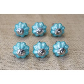 Vintage 6 Drawer Knobs Pulls Handles Cabinet Knobs Dresser Hardware Blue Turquoise Aqua