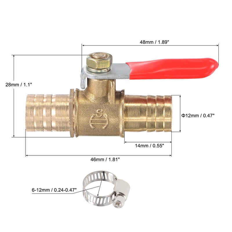 sourcing map Brass Air Ball Valve Shut Off Switch 12mm