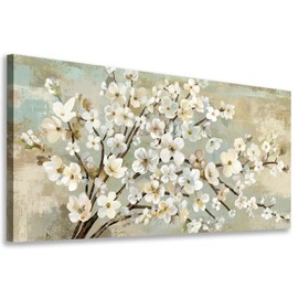 arteWOODS Flowers Canvas Wall Art - Beige Flower Branches Pictures Wall Decor Rustic Brown Botanical Painting Artwork Elegant Floral Prints for Living Room Bedroom Home Decor Ready to Hang 40 x 20in