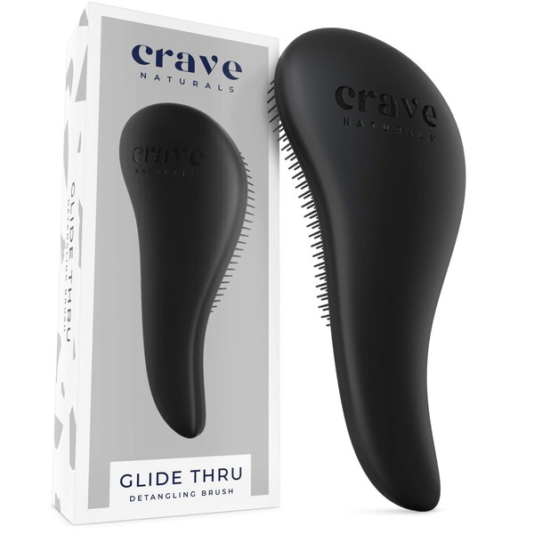 Crave Naturals Glide Thru Detangling Brush for Adults & Kids Hair. Detangler Hairbrush for Natural, Curly, Straight, Wet or Dry Hair. Hair Brushes for Women. Styling Brush. (BLACK)