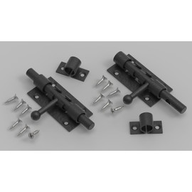 4in Sliding Bolt Gate Latch Keyless Entry Door Lock，Door Security Metal Lock Heavy Duty Slide Latches Outdoor Doors Latches with Padlock Hole Hardware for Wooden Fences Barn Doors (black-2PCS-4in)